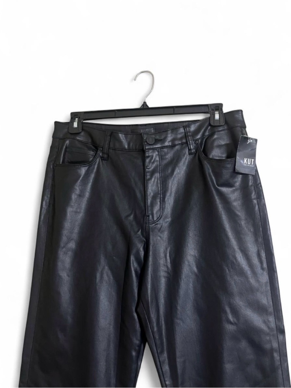 Kut from the Kloth Faux Leather Pants Sz 14 ANA Flared High Rise Modal Blend - Picture 7 of 8